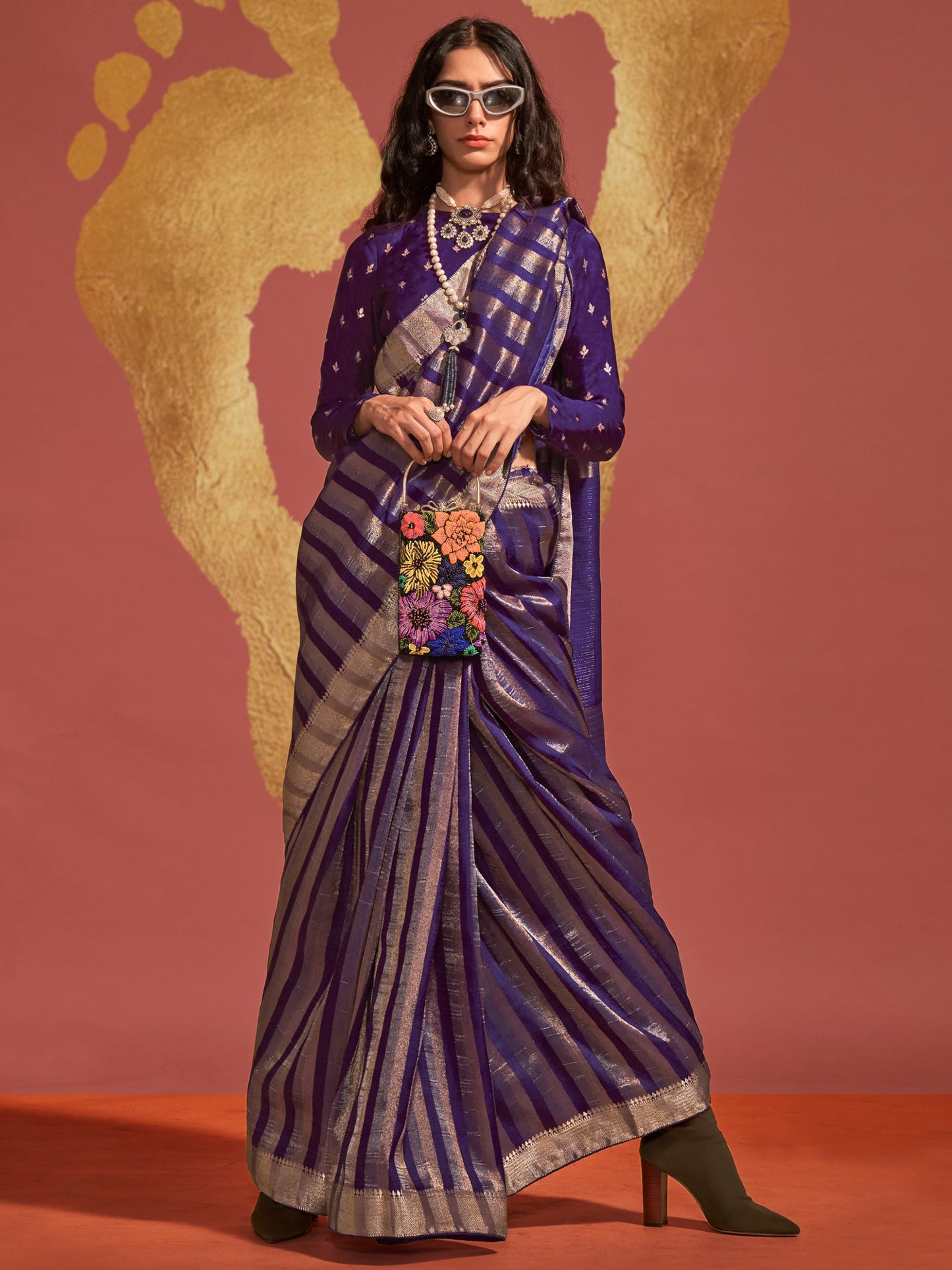 Women's Viscose Silk Purple Woven Design Designer Saree With Blouse Piece