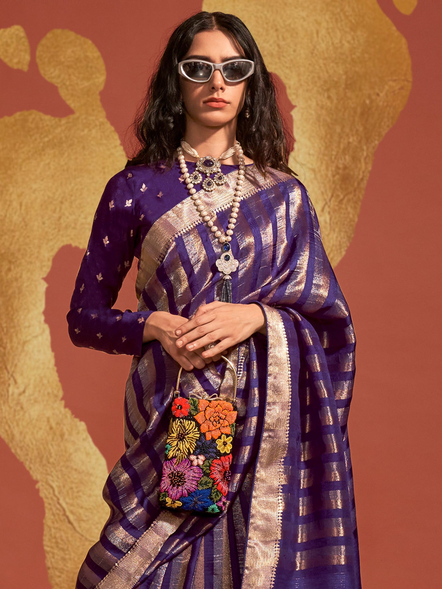 Women's Viscose Silk Purple Woven Design Designer Saree With Blouse Piece