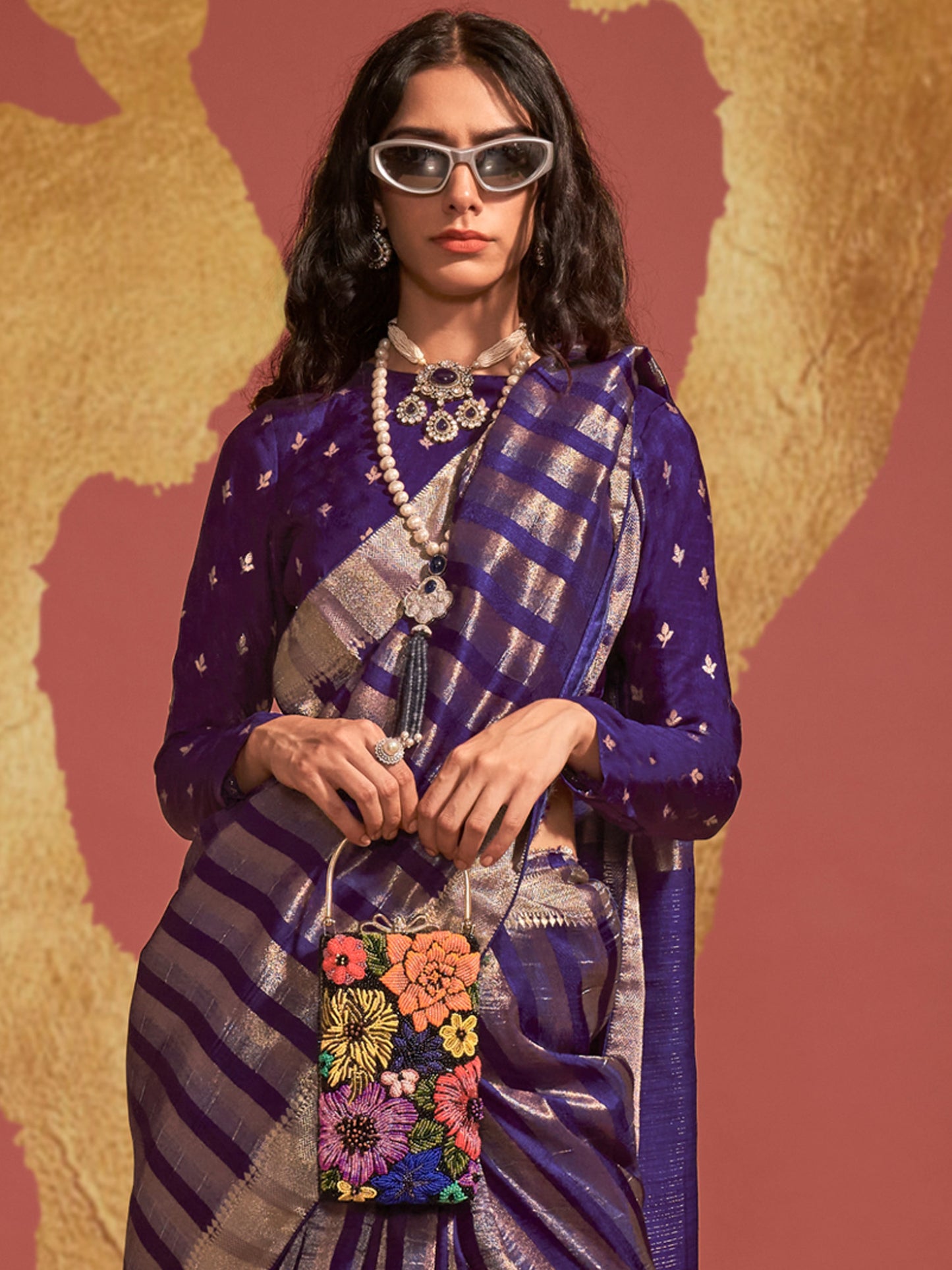 Women's Viscose Silk Purple Woven Design Designer Saree With Blouse Piece