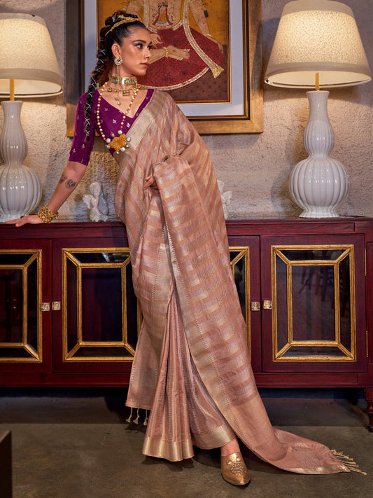 Women's Viscose Silk Magenta Woven Design Designer Saree With Blouse Piece