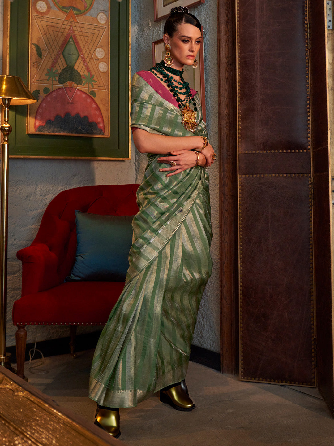 Women's Viscose Silk Burgundy Woven Design Designer Saree With Blouse Piece