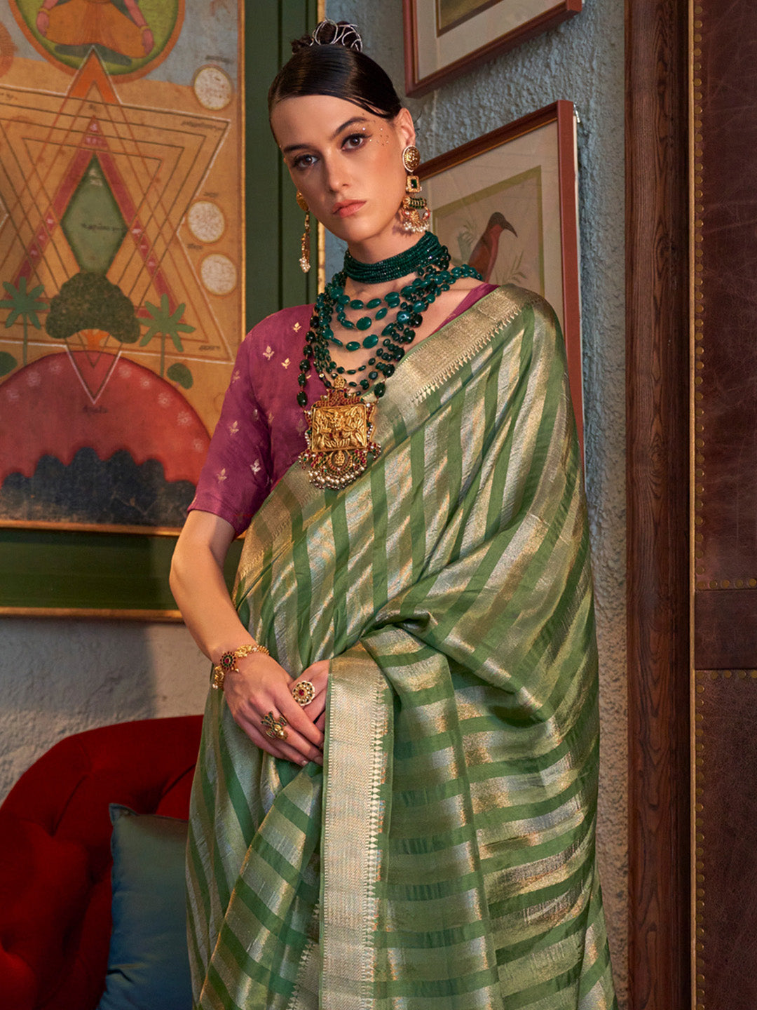 Women's Viscose Silk Burgundy Woven Design Designer Saree With Blouse Piece