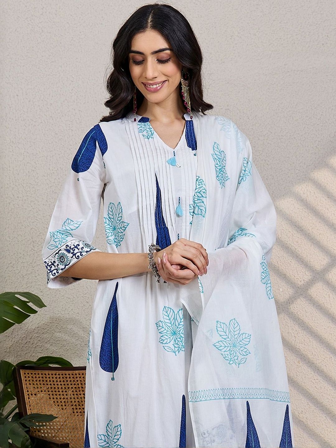 Women Ethnic Motifs Printed Regular Pure Cotton Kurta with Trousers & With Dupatta