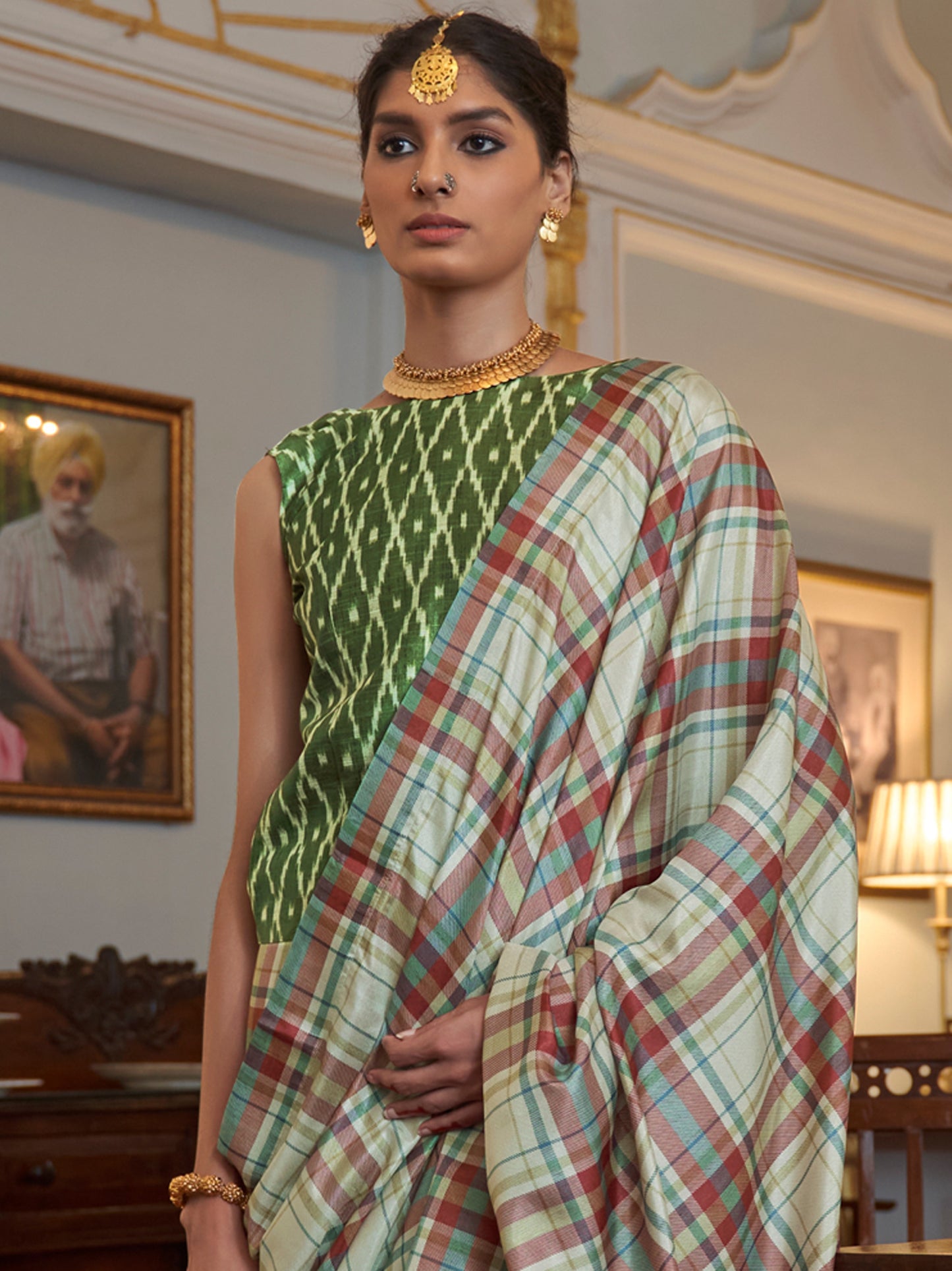 Women's Dola Silk Light Green Printed Designer Saree With Blouse Piece