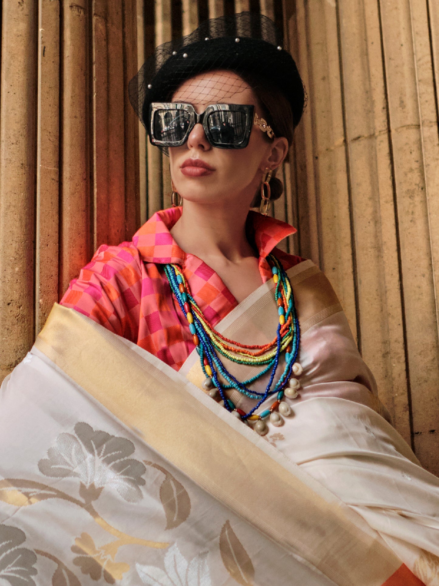 Women's Soft Silk Off White Woven Design Designer Saree With Blouse Piece
