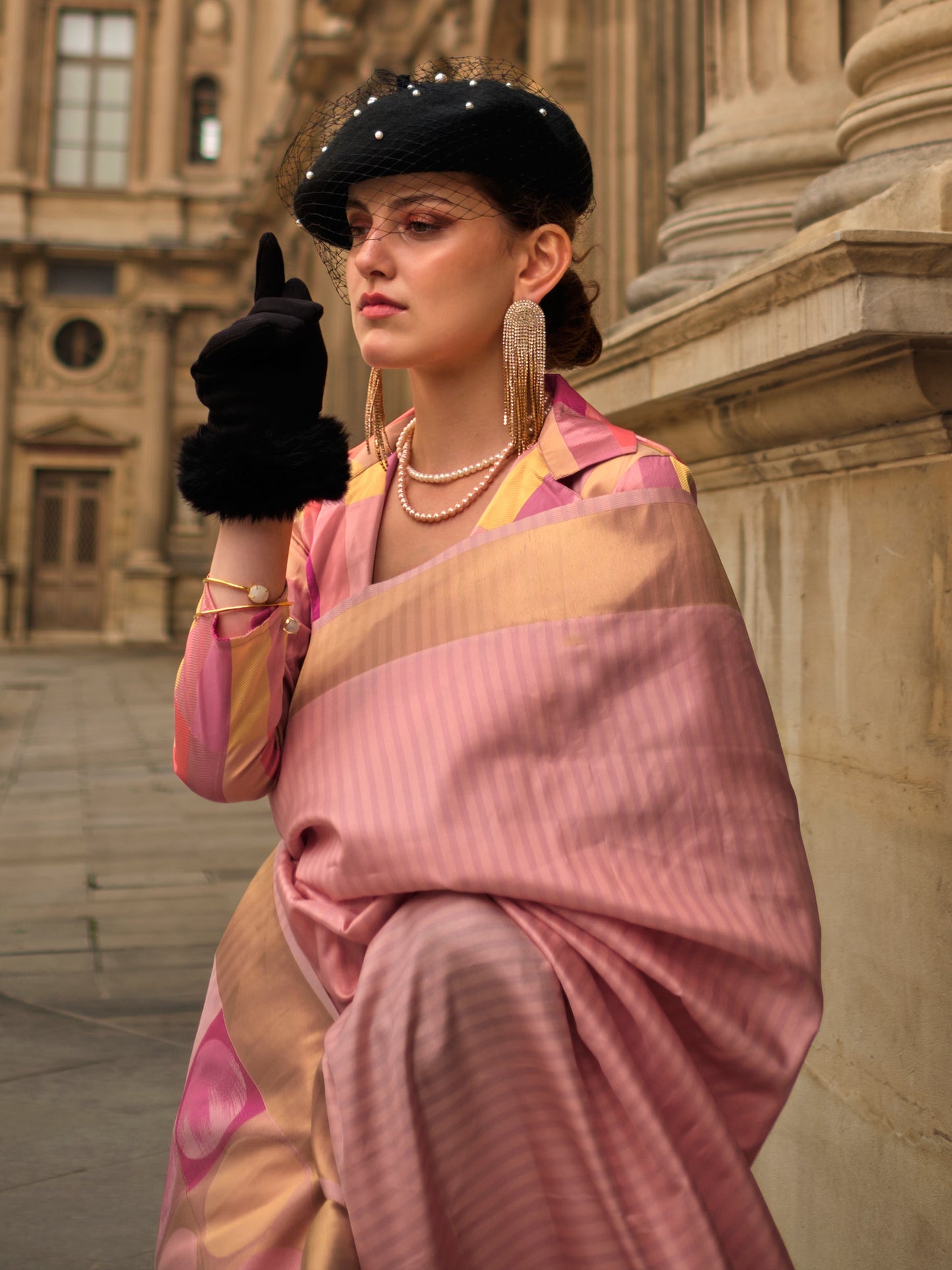 Women's Soft Silk Peach Woven Design Designer Saree With Blouse Piece