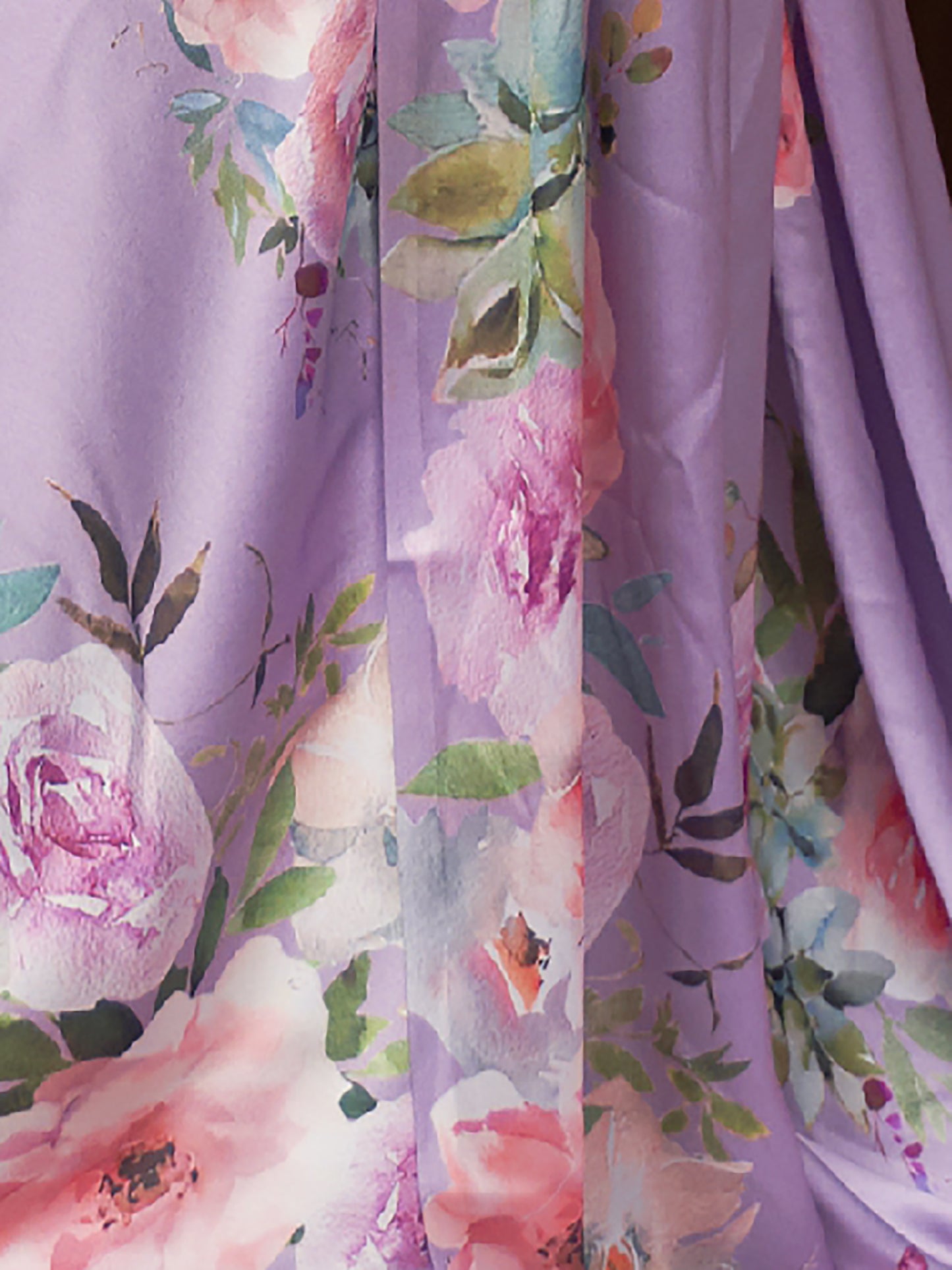 Women's Satin Silk Lavendar Digital Print Designer Saree With Blouse Piece