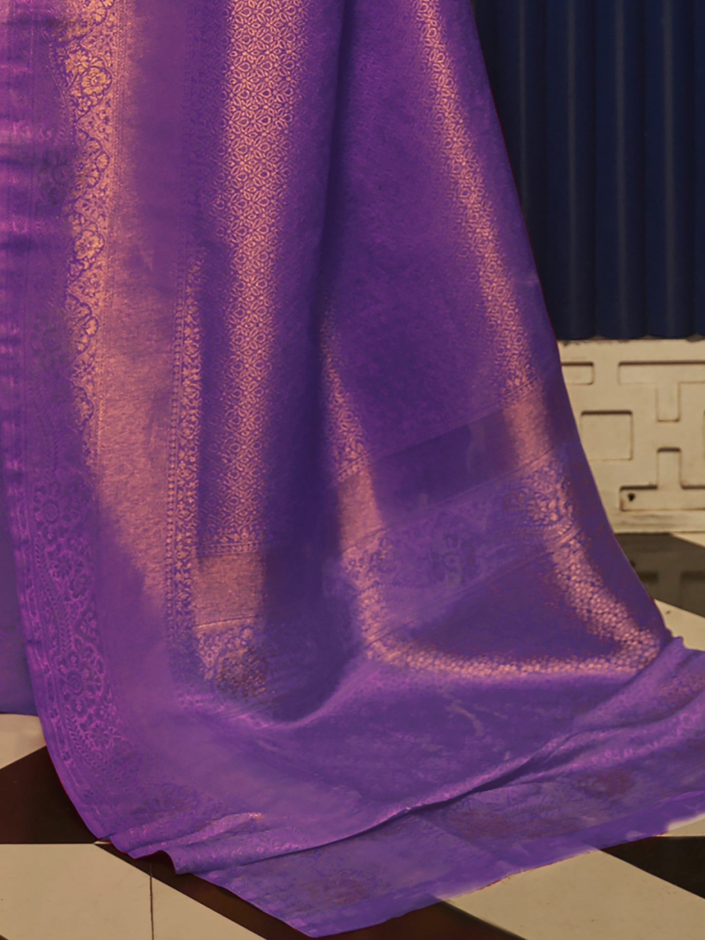 Women's Nylon Purple Woven Design Designer Saree With Blouse Piece