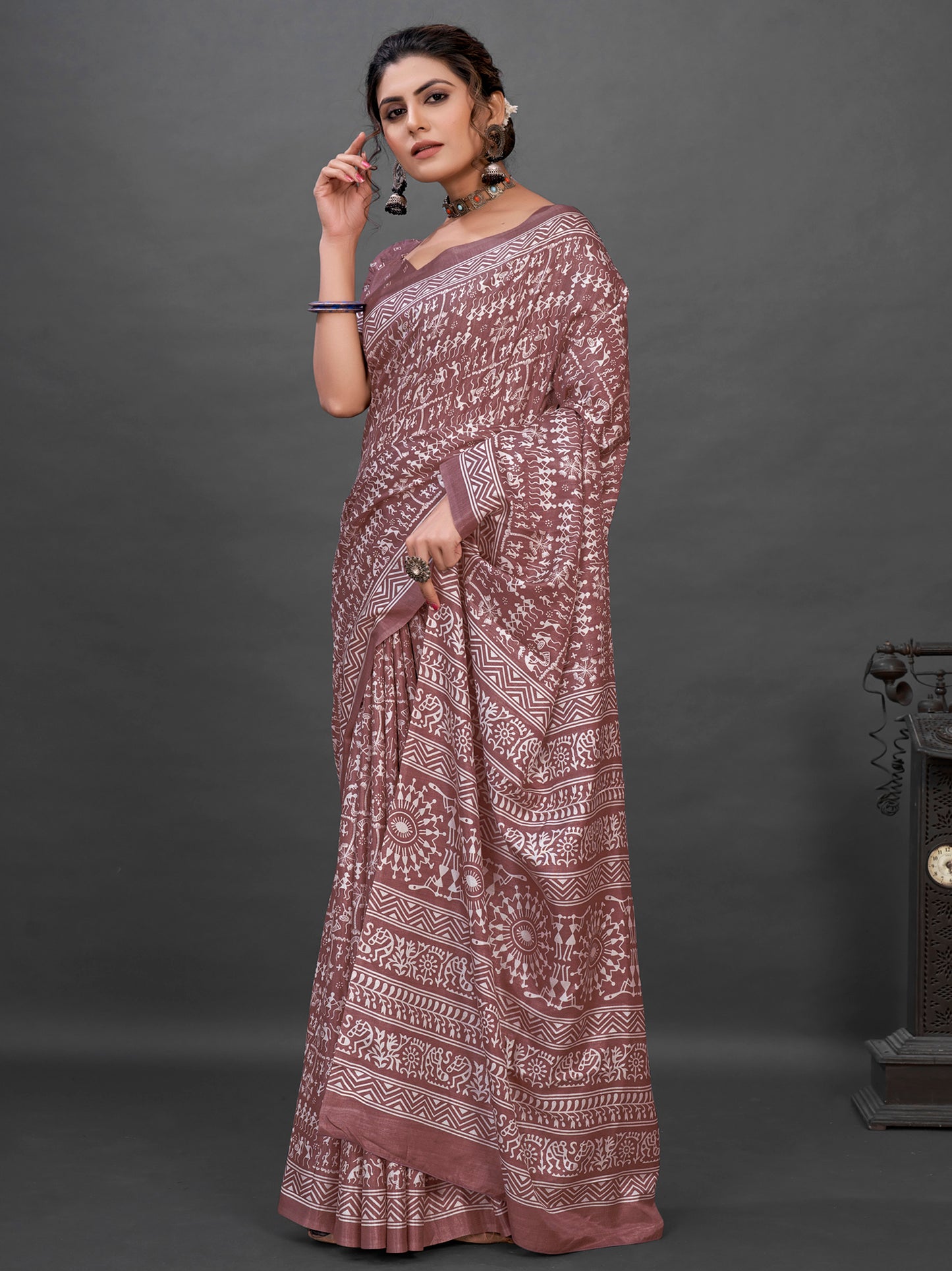 Women's Dola Silk Mauve Printed Designer Saree With Blouse Piece