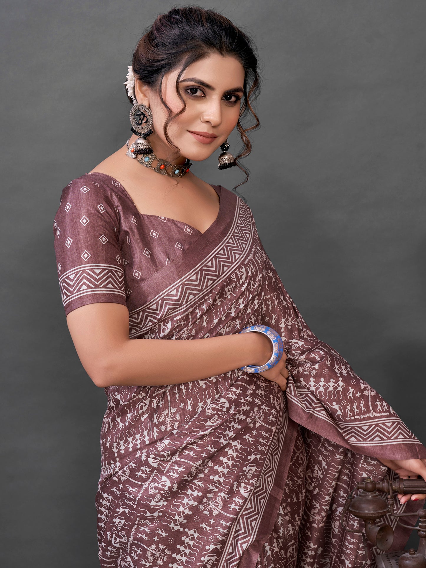 Women's Dola Silk Mauve Printed Designer Saree With Blouse Piece