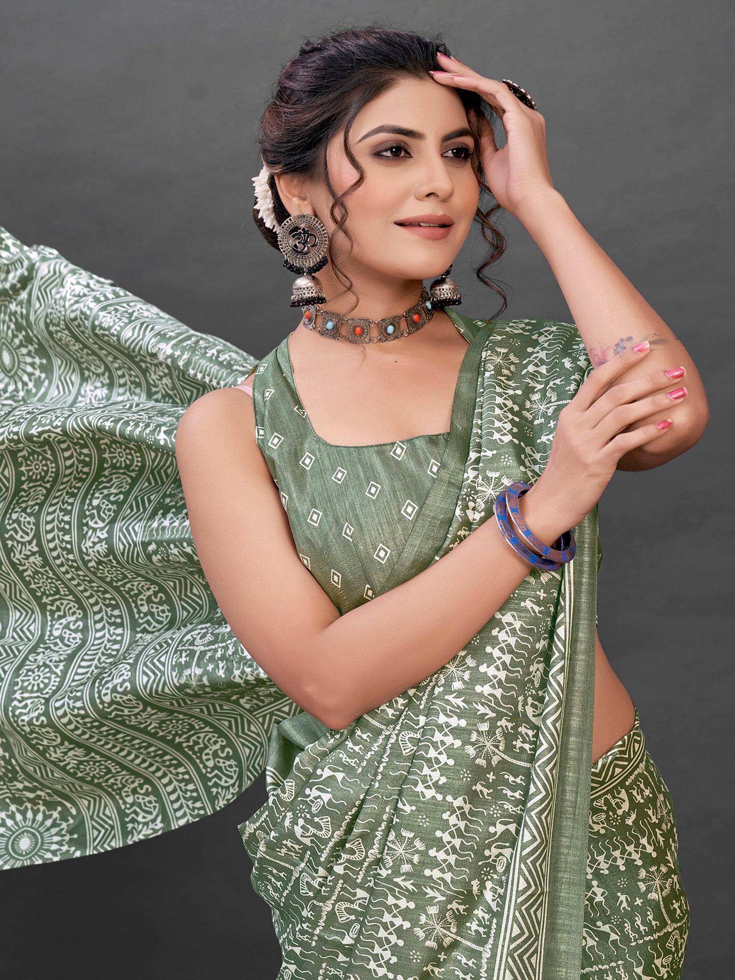 Women's Dola Silk Sea Green Printed Designer Saree With Blouse Piece