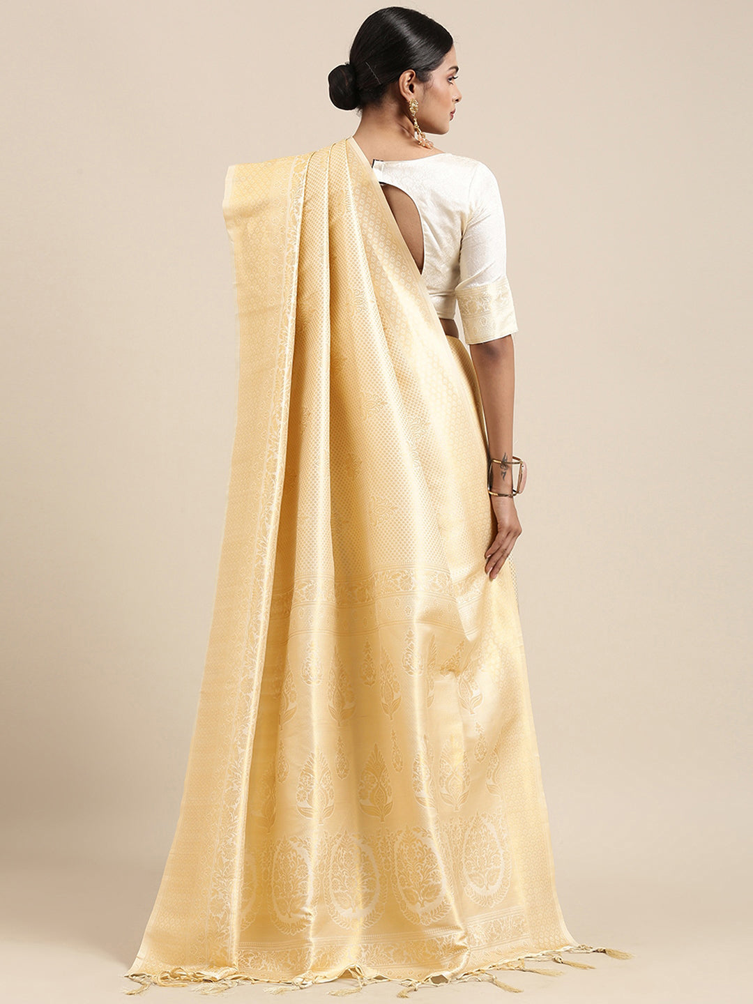 Women's Silk Blend Off White Woven Design Designer Saree With Blouse Piece
