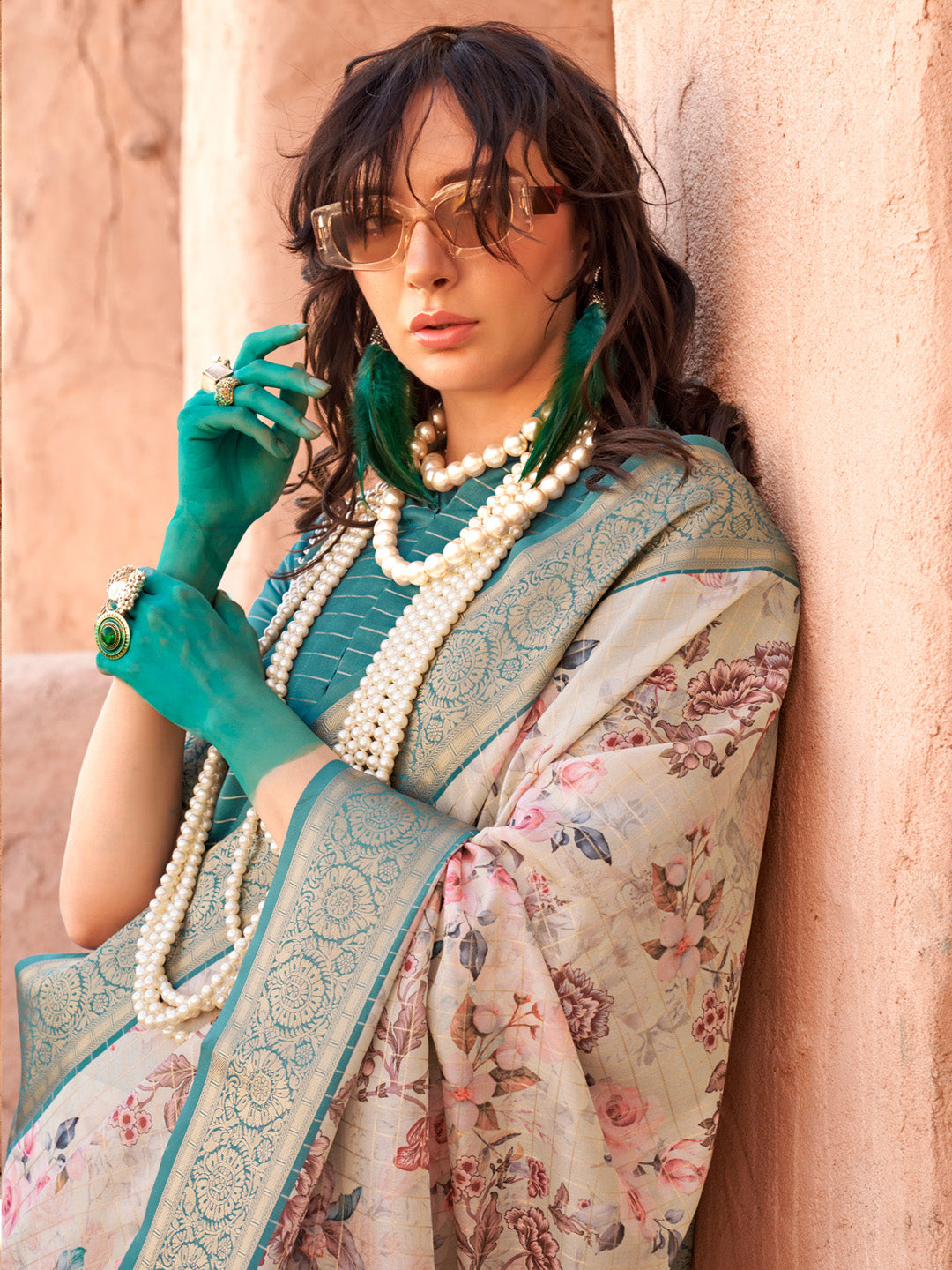 Women's Georgette Light Blue Woven Design Designer Saree With Blouse Piece