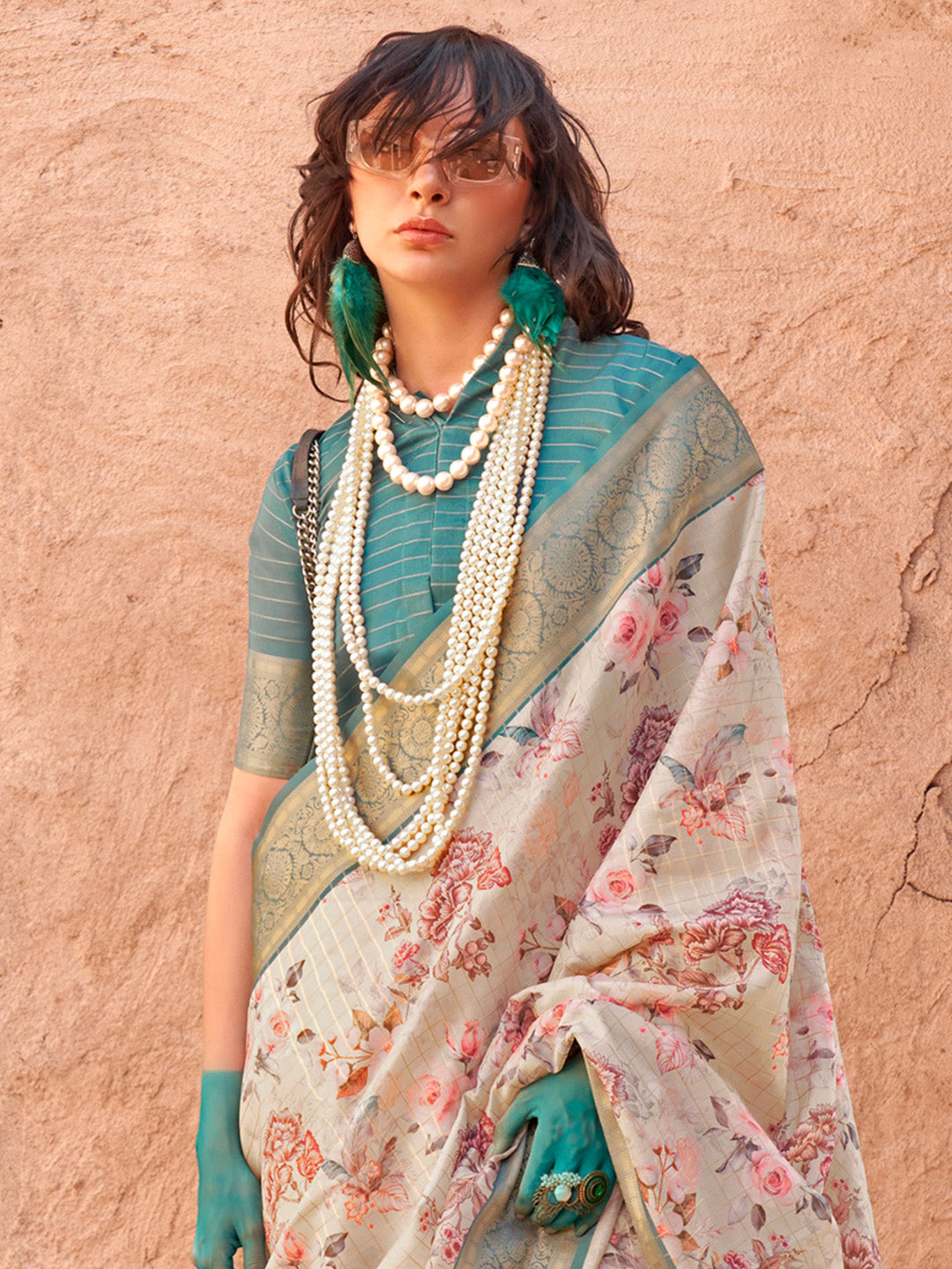 Women's Georgette Light Blue Woven Design Designer Saree With Blouse Piece