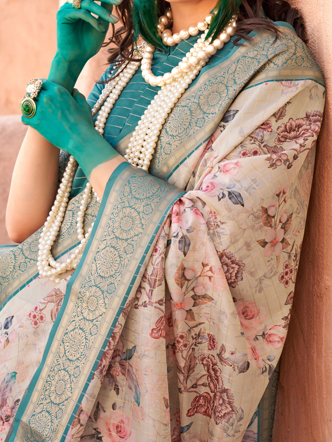 Women's Georgette Light Blue Woven Design Designer Saree With Blouse Piece