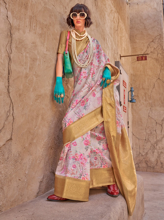 Women's Georgette Camel Brown Woven Design Designer Saree With Blouse Piece