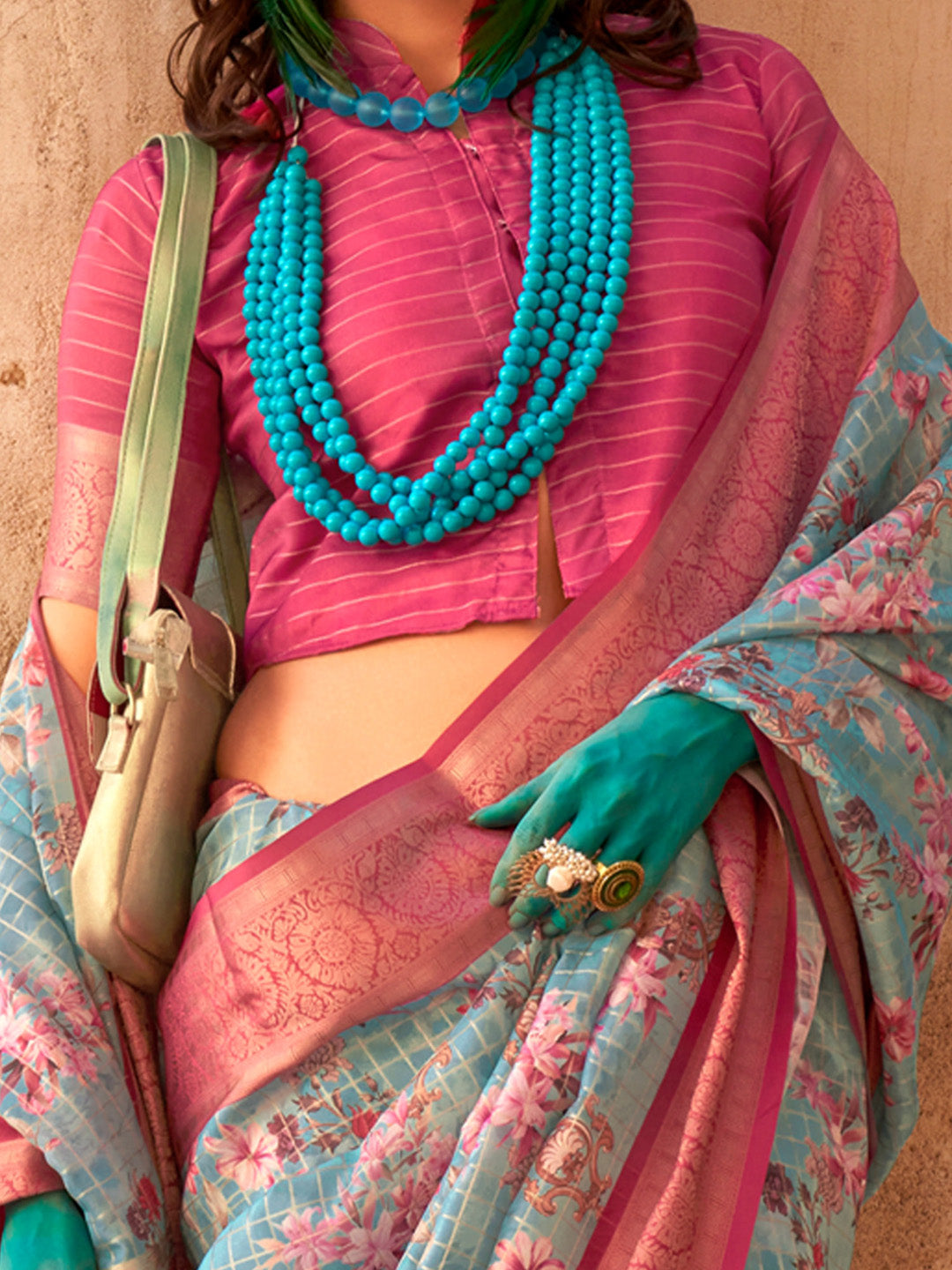 Women's Georgette Pink Woven Design Designer Saree With Blouse Piece