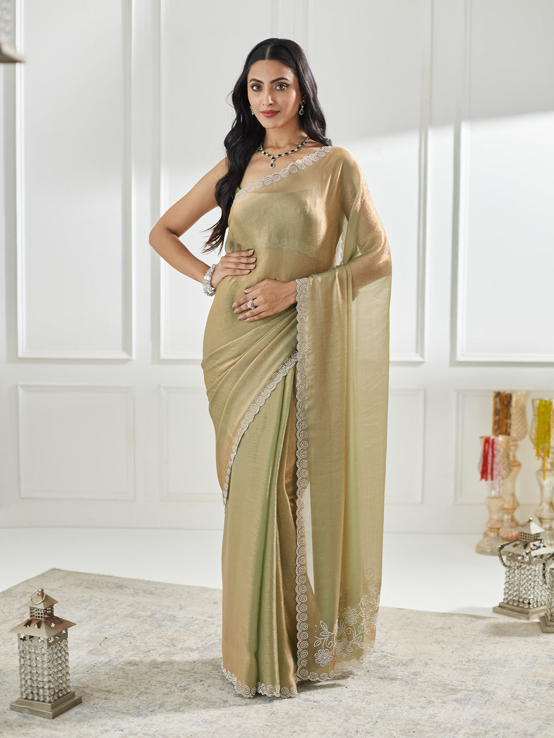 Dhiyona KS Women's Beads and Stones Silk Blend Saree