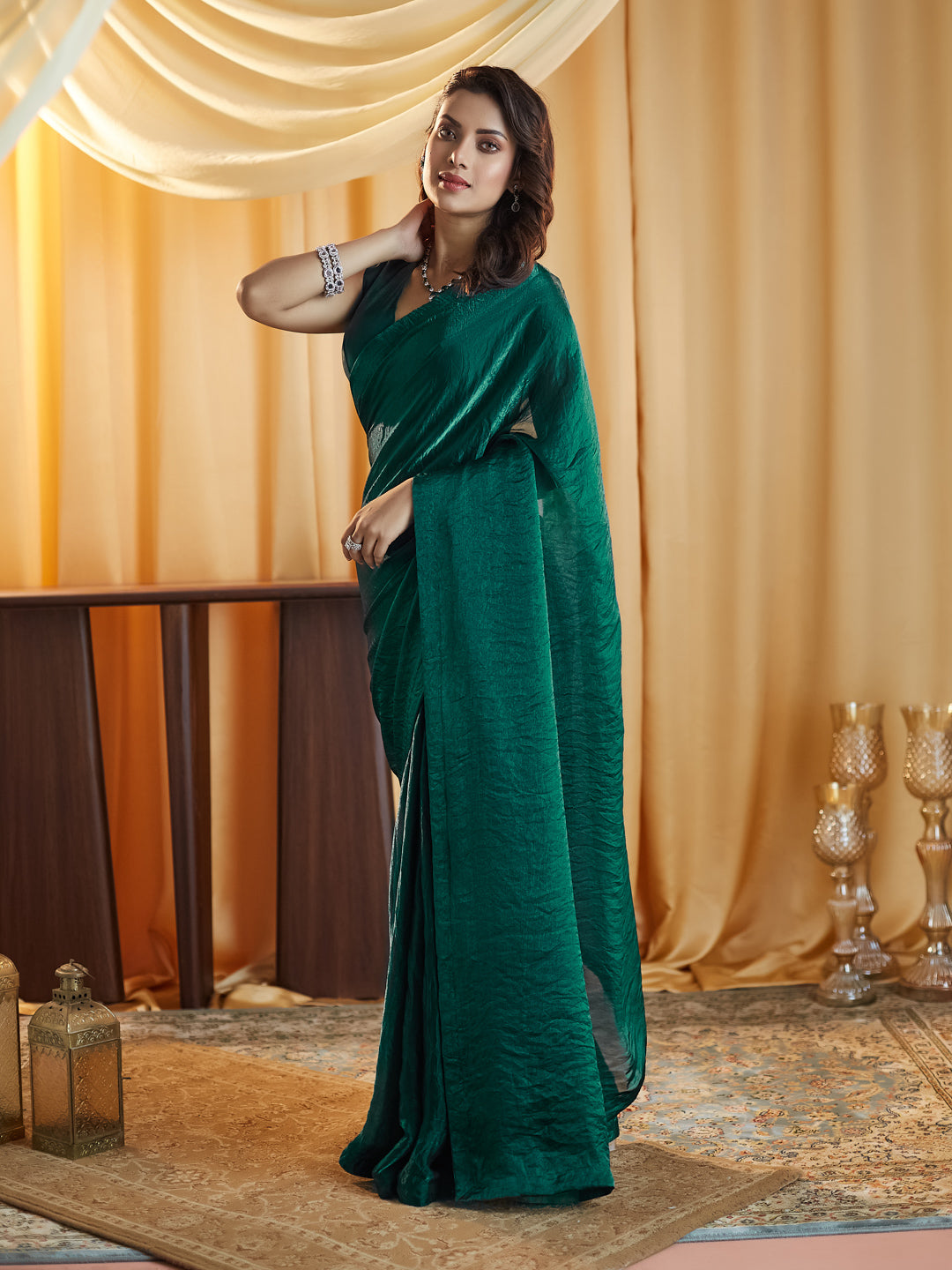 Dhiyona KS Women's women peacock blue solid silk saree