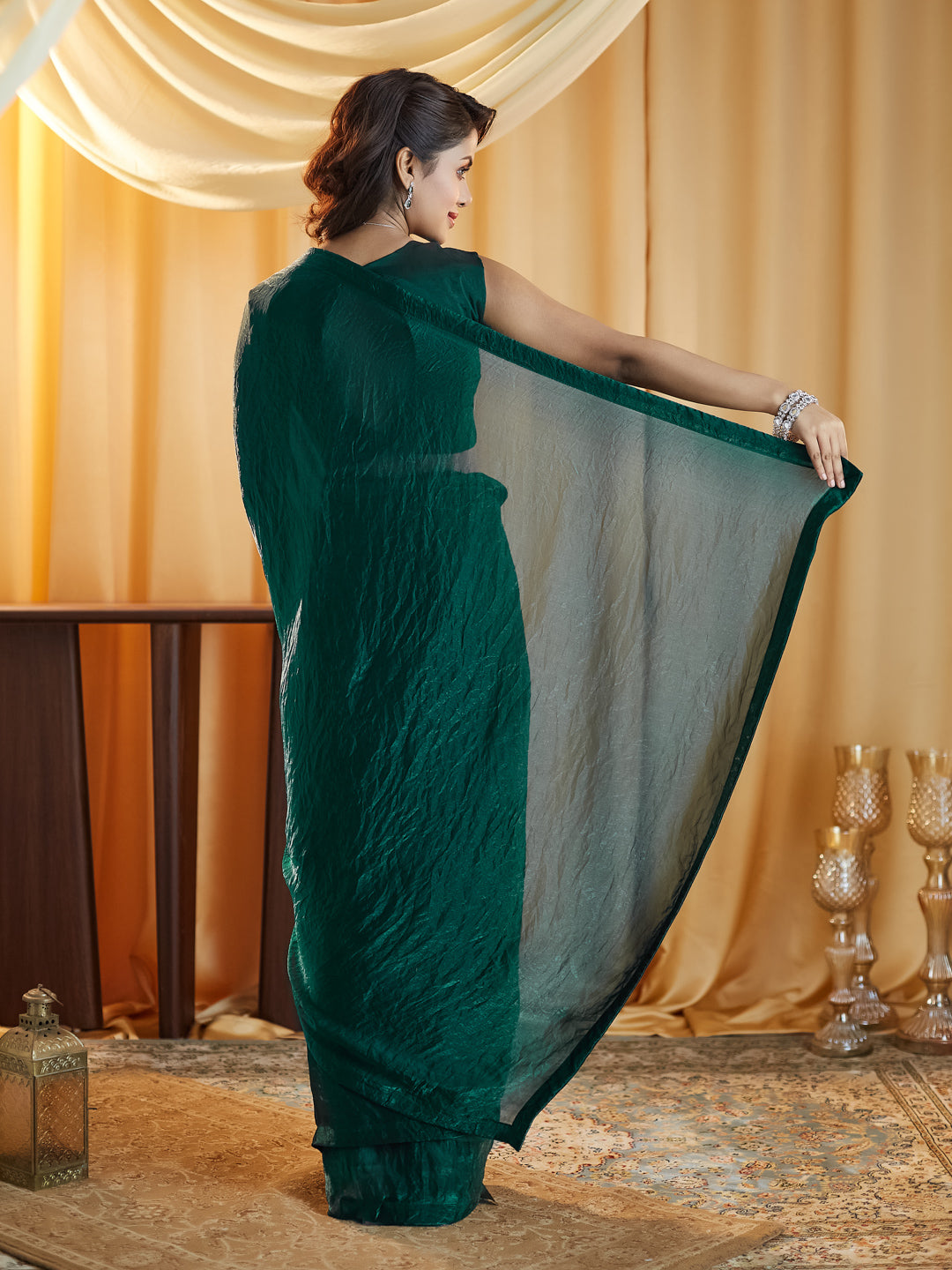 Dhiyona KS Women's women peacock blue solid silk saree