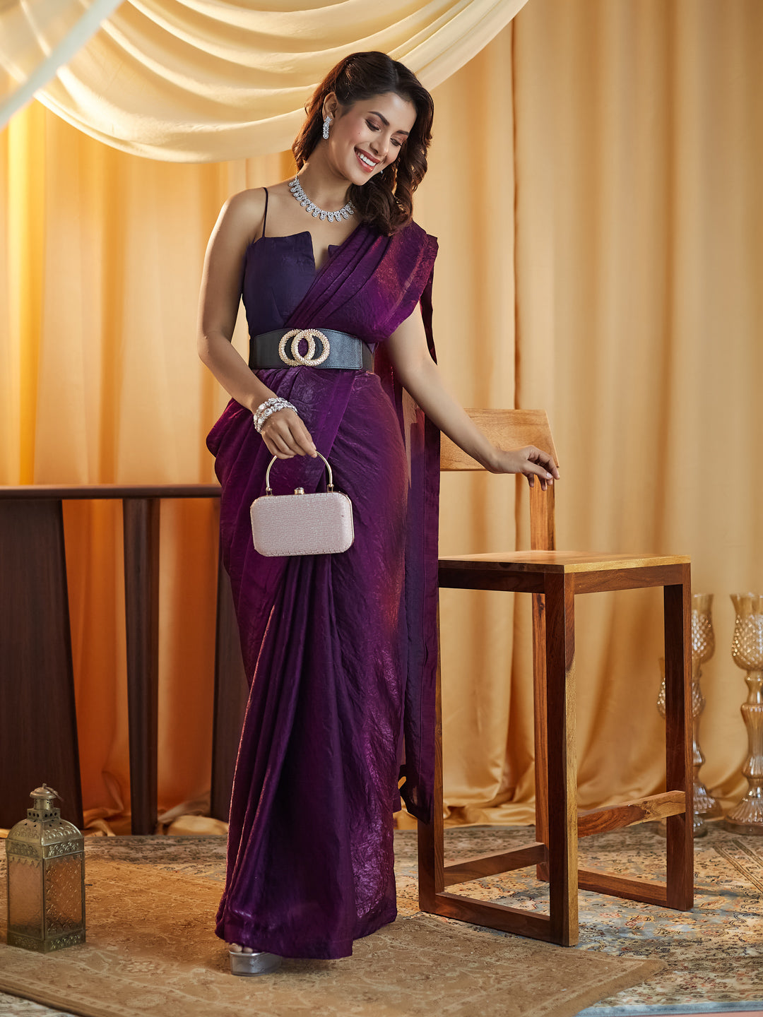 Dhiyona KS Women's women magenta solid silk saree