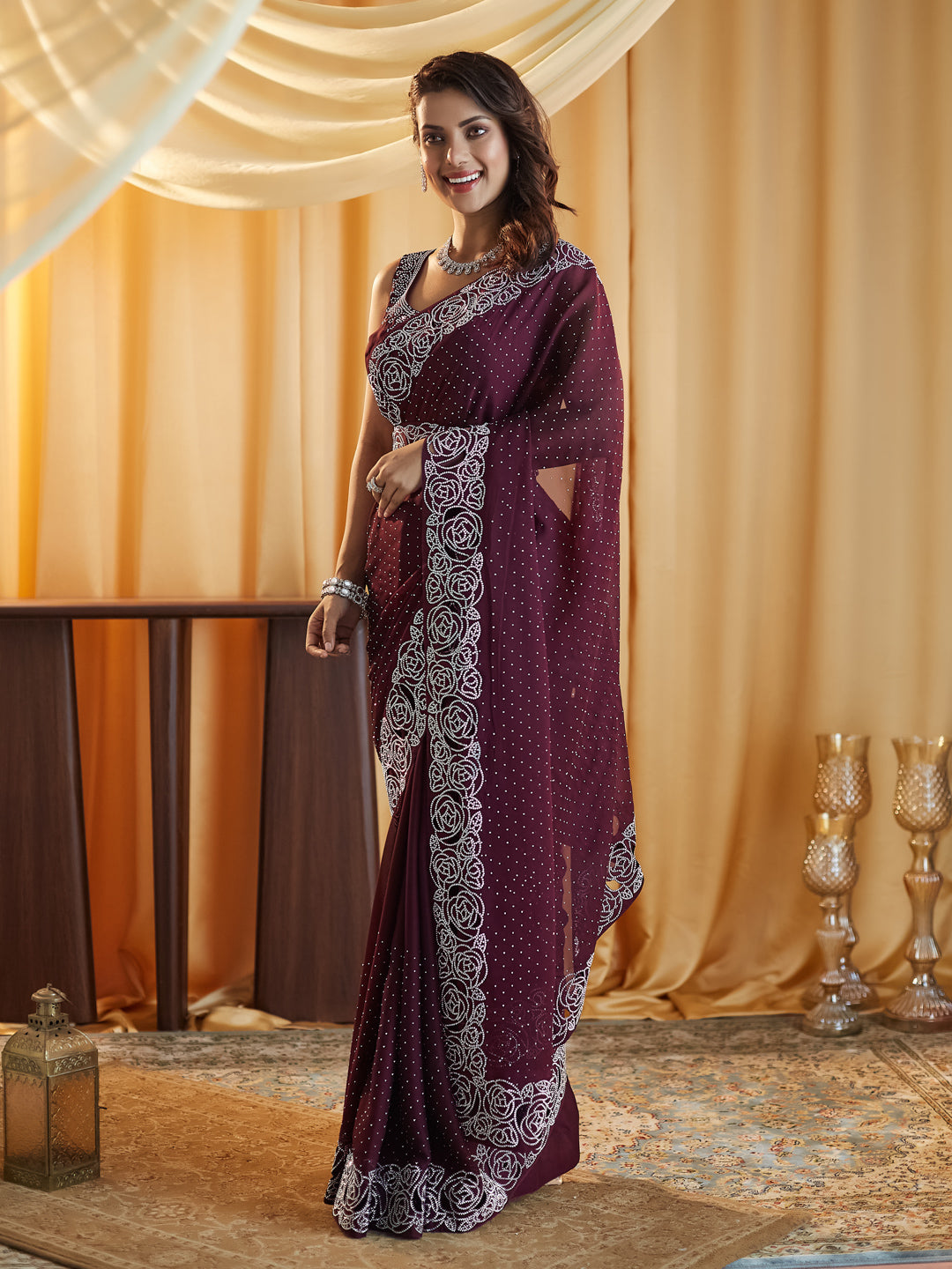 Dhiyona KS Women's Embellished Beads and Stones Saree