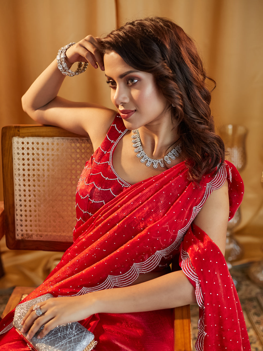 Dhiyona KS Women's Embellished Beads and Stones Pure Silk Saree
