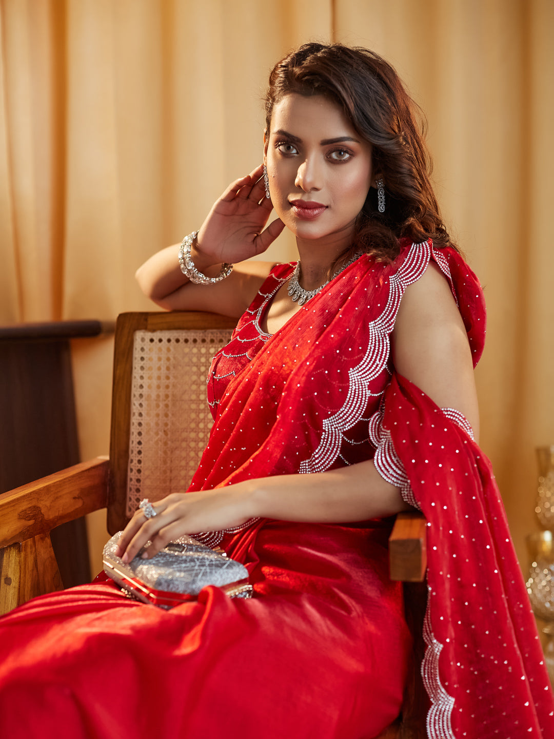 Dhiyona KS Women's Embellished Beads and Stones Pure Silk Saree