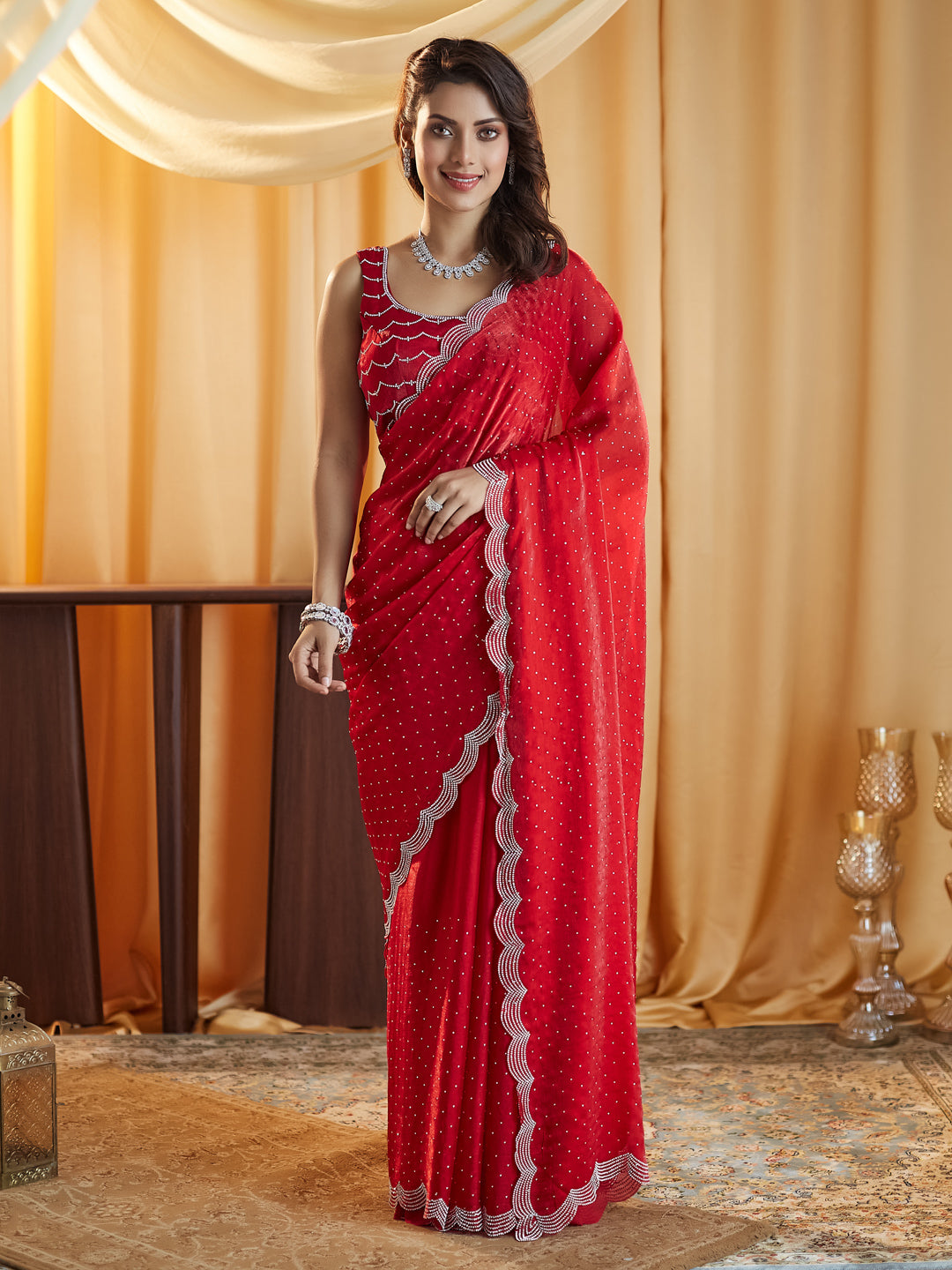 Dhiyona KS Women's Embellished Beads and Stones Pure Silk Saree