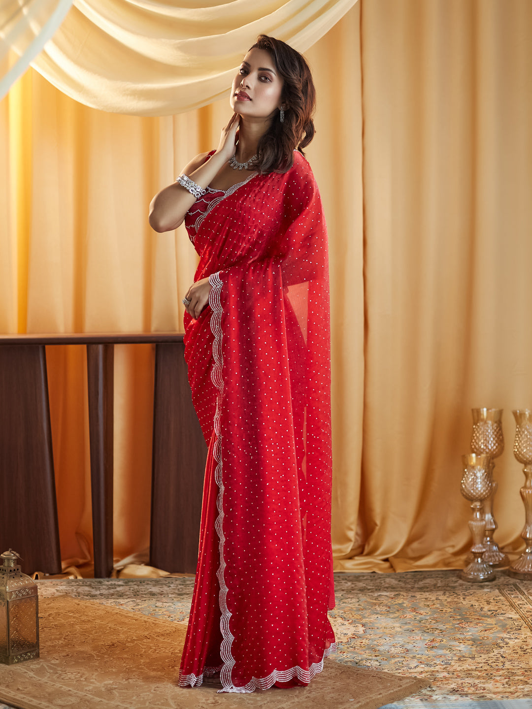 Dhiyona KS Women's Embellished Beads and Stones Pure Silk Saree