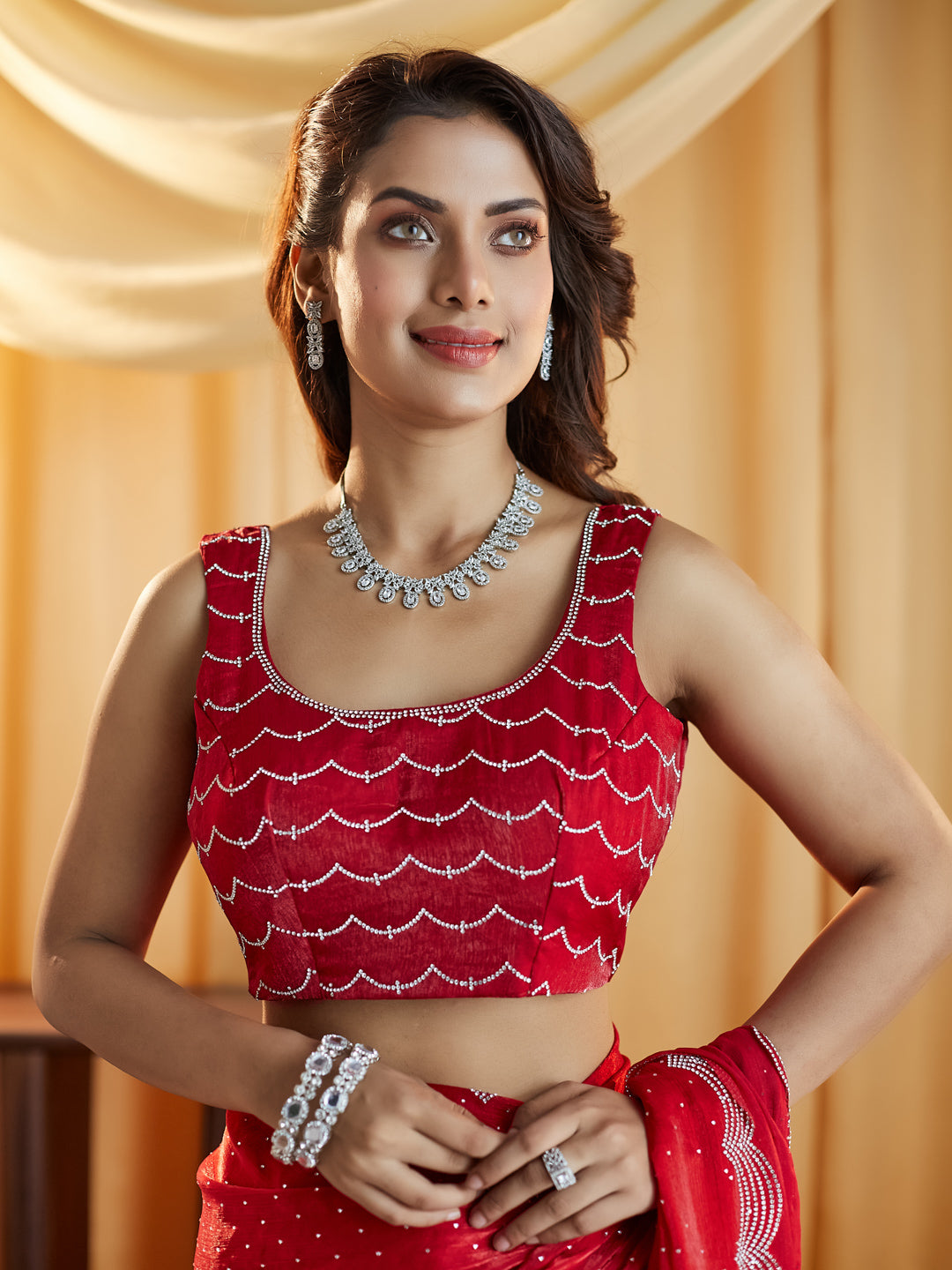 Dhiyona KS Women's Embellished Beads and Stones Pure Silk Saree