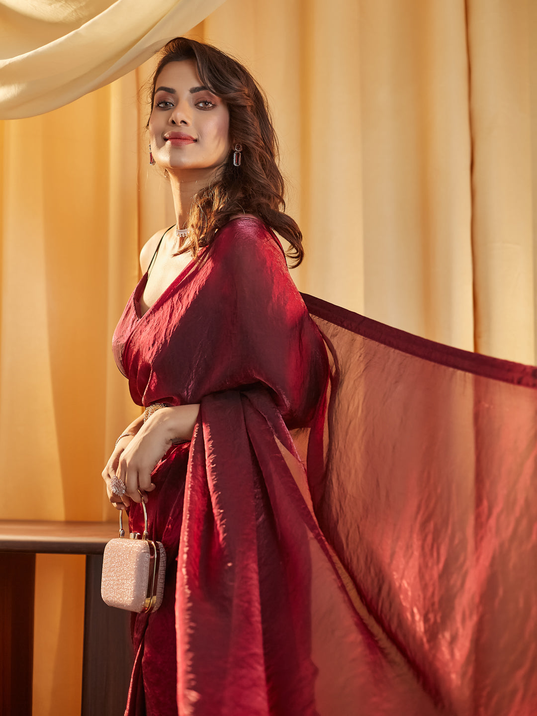 Dhiyona KS Women's women wine solid silk saree