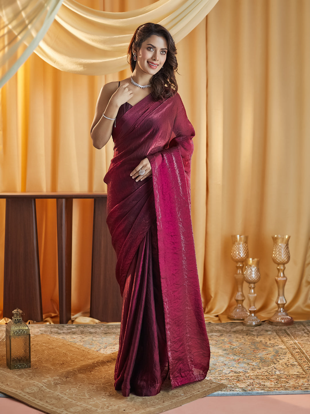 Dhiyona KS Women's women wine solid silk saree
