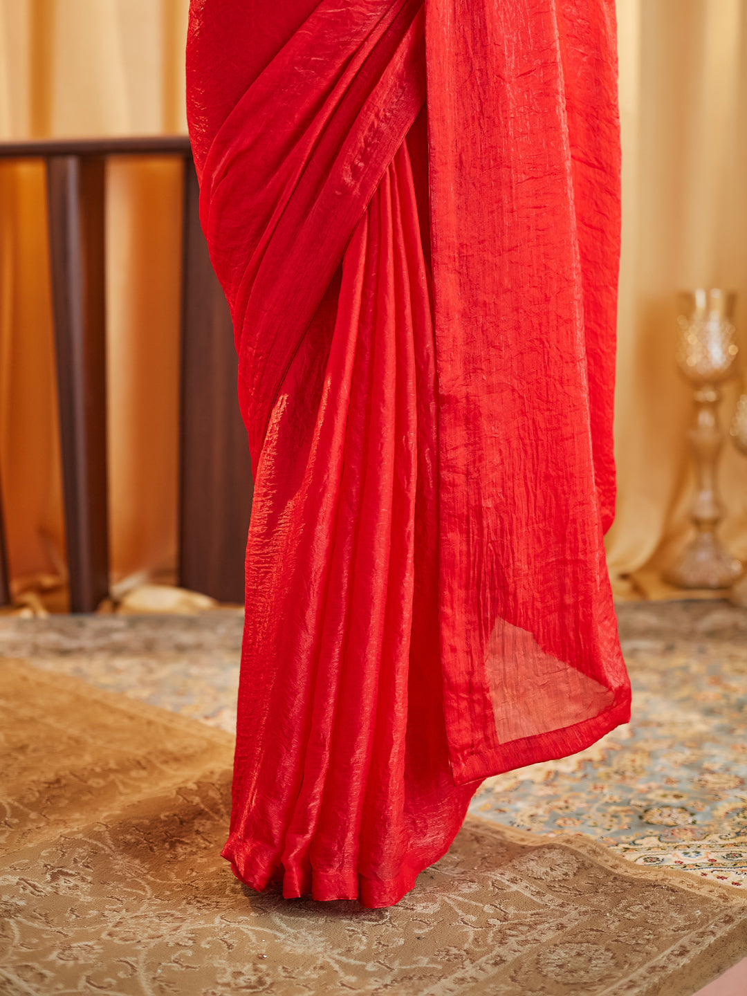 Dhiyona KS Women's women red solid silk saree