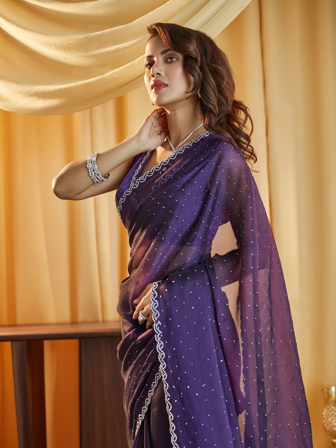 Dhiyona KS Women's Embellished Beads and Stones Saree