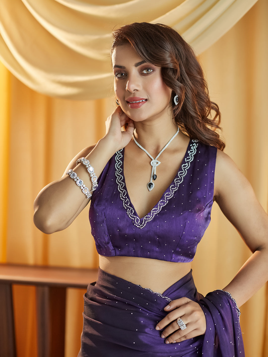 Dhiyona KS Women's Embellished Beads and Stones Saree
