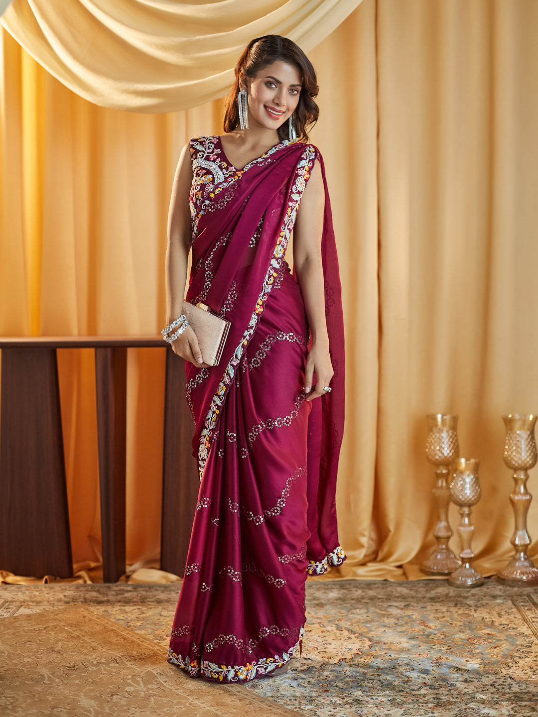 Dhiyona KS Women's Embellished Sequinned Pure Silk Saree