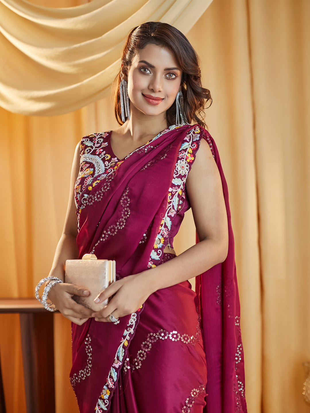 Dhiyona KS Women's Embellished Sequinned Pure Silk Saree