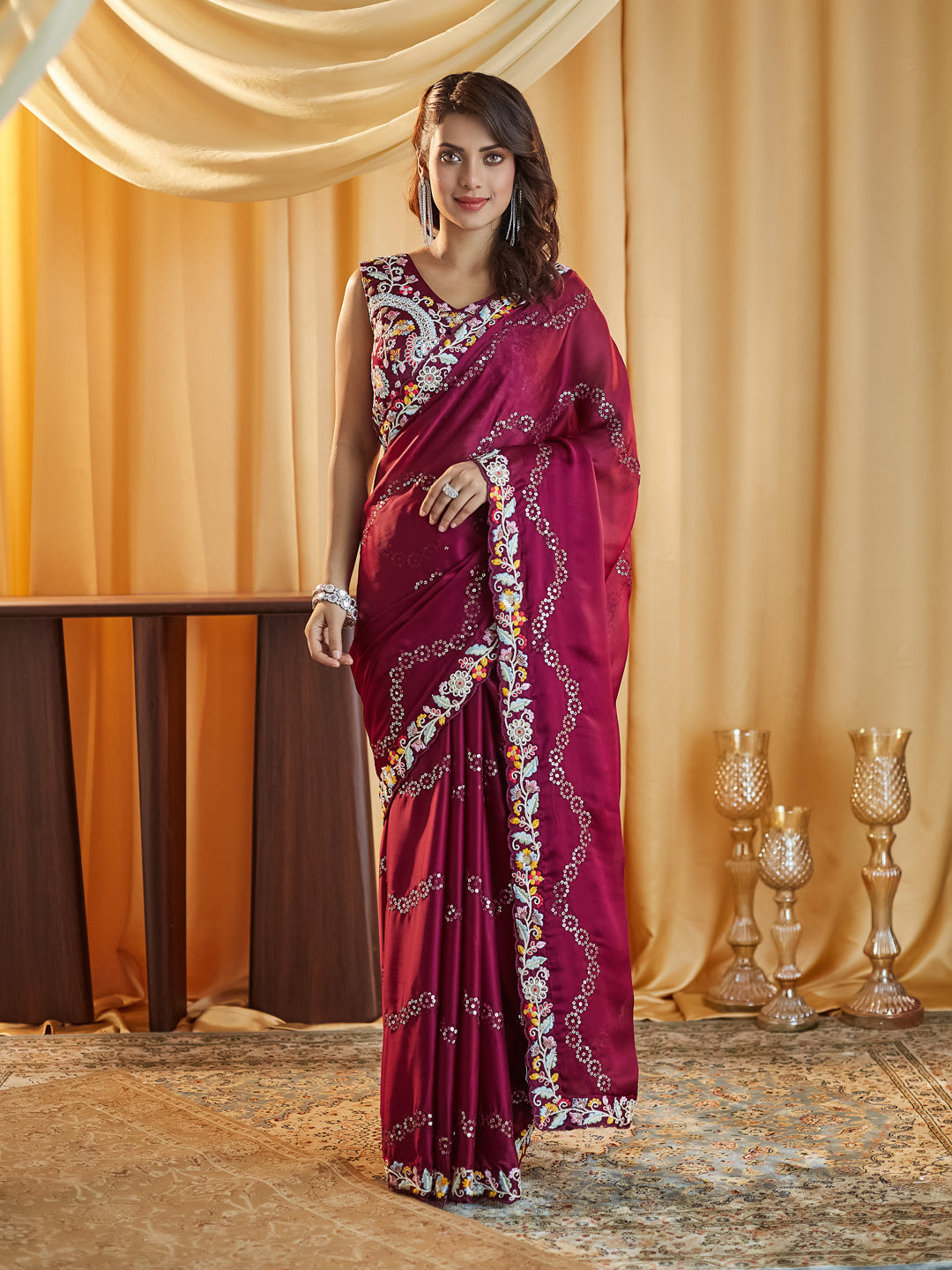 Dhiyona KS Women's Embellished Sequinned Pure Silk Saree
