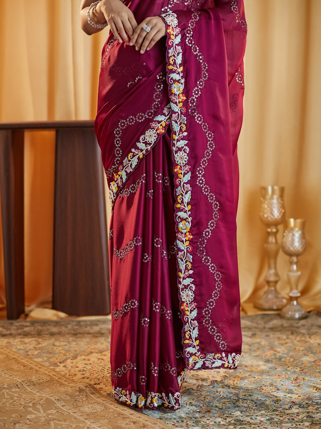 Dhiyona KS Women's Embellished Sequinned Pure Silk Saree