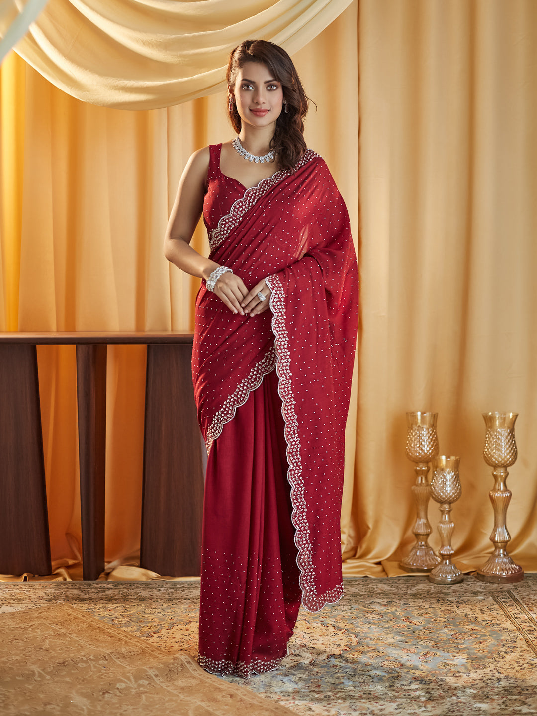 Dhiyona KS Women's Embellished Beads and Stones Silk Blend Saree