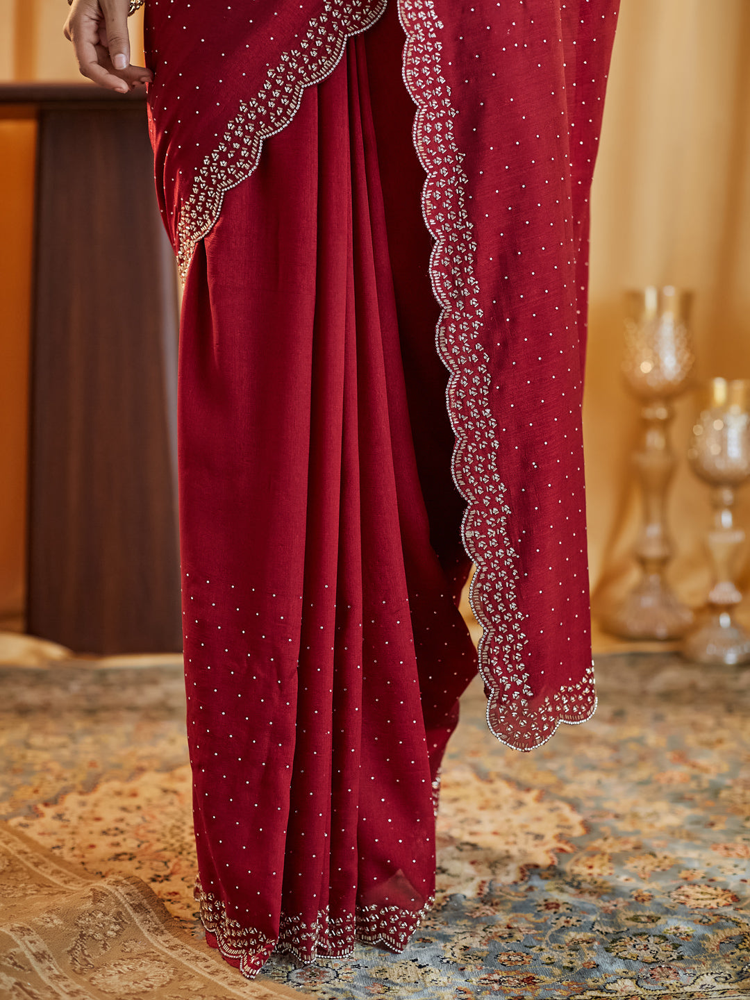 Dhiyona KS Women's Embellished Beads and Stones Silk Blend Saree