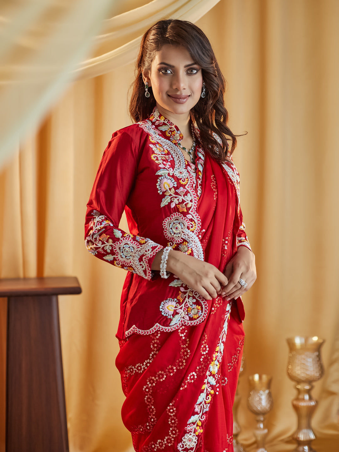 Dhiyona KS Women's Ethnic Motifs Kutchi Embroidery Pure Silk Saree