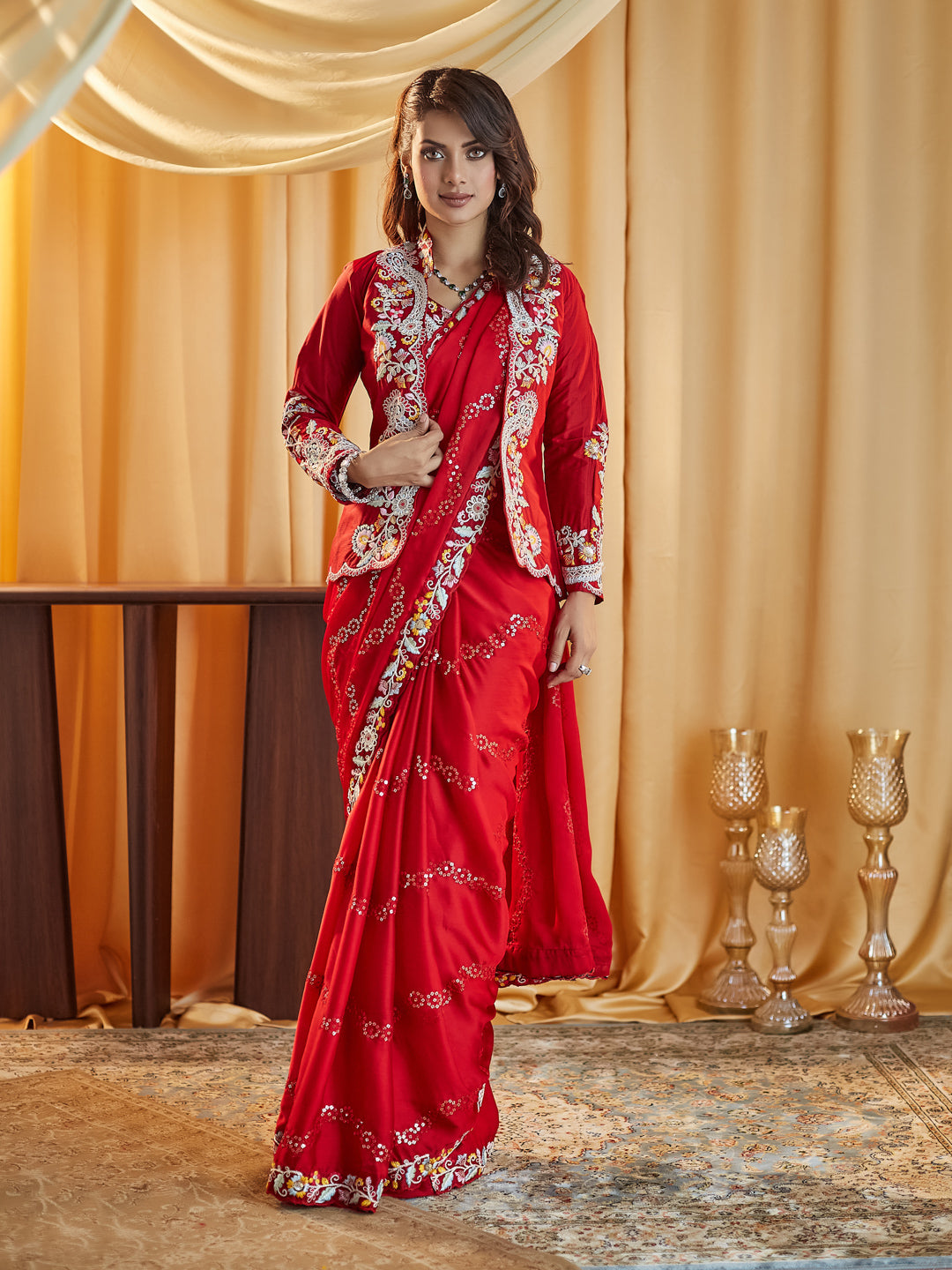 Dhiyona KS Women's Ethnic Motifs Kutchi Embroidery Pure Silk Saree