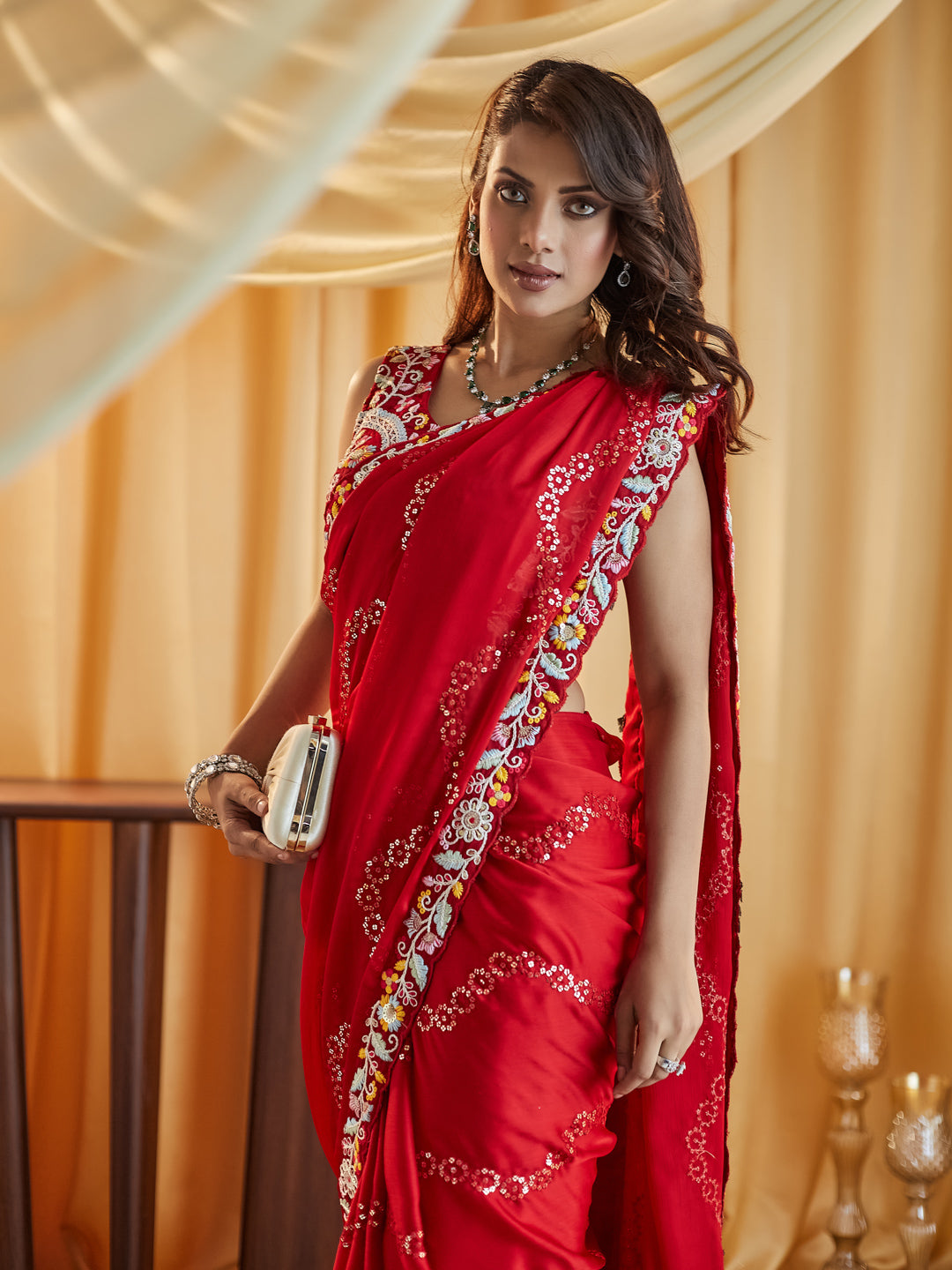 Dhiyona KS Women's Ethnic Motifs Kutchi Embroidery Pure Silk Saree