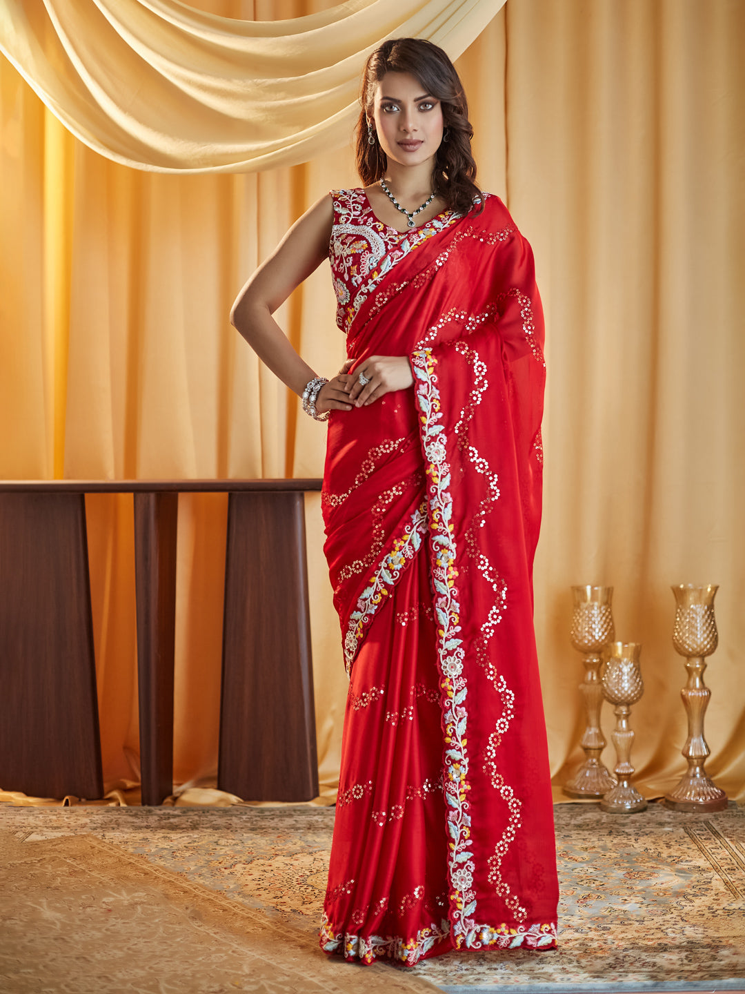 Dhiyona KS Women's Ethnic Motifs Kutchi Embroidery Pure Silk Saree