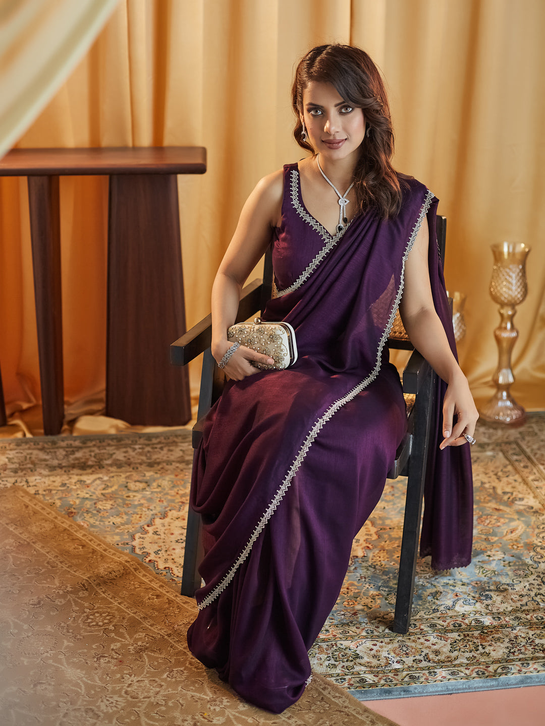 Dhiyona KS Women's Beads and Stones Silk Blend Saree