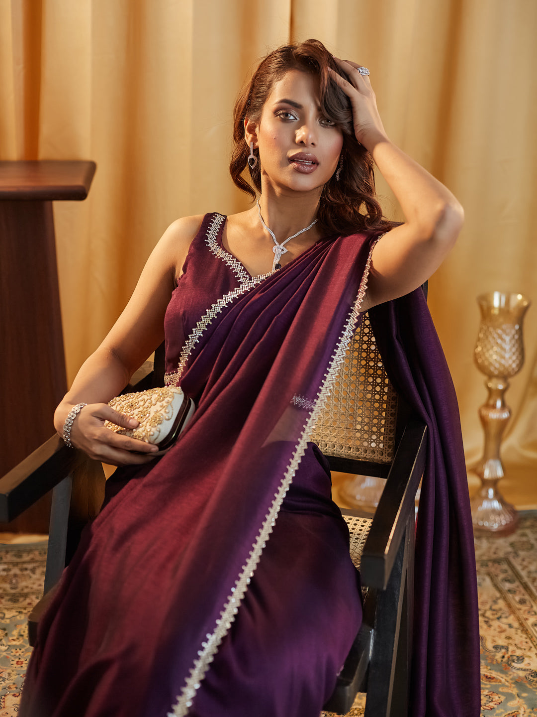 Dhiyona KS Women's Beads and Stones Silk Blend Saree
