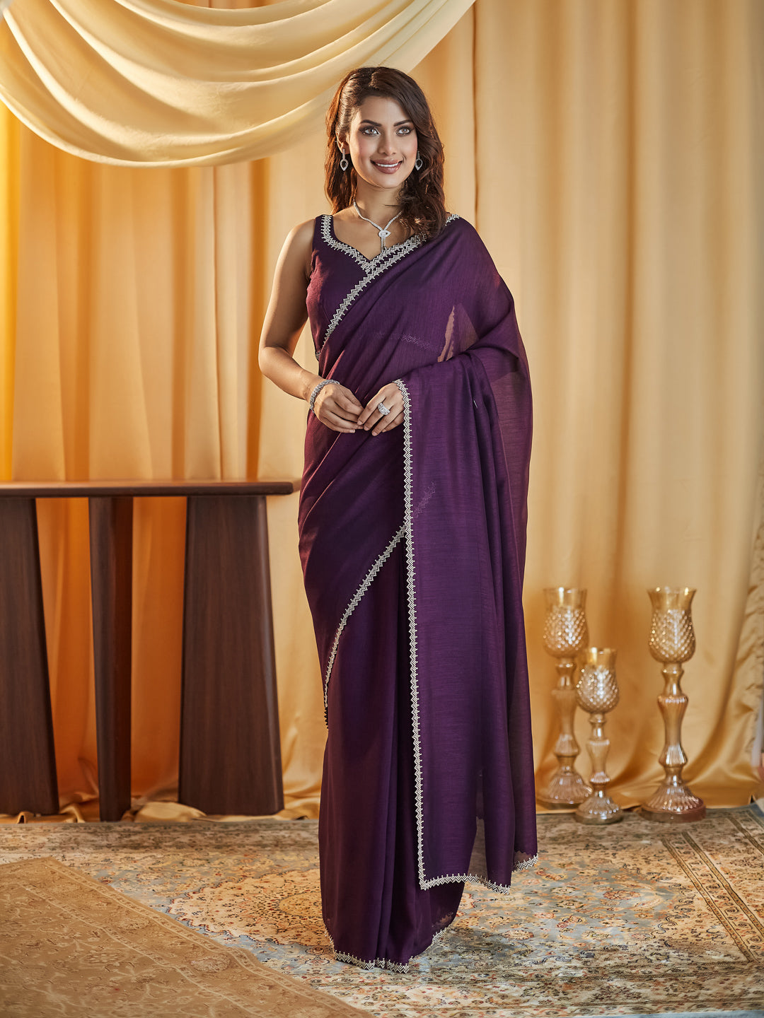 Dhiyona KS Women's Beads and Stones Silk Blend Saree