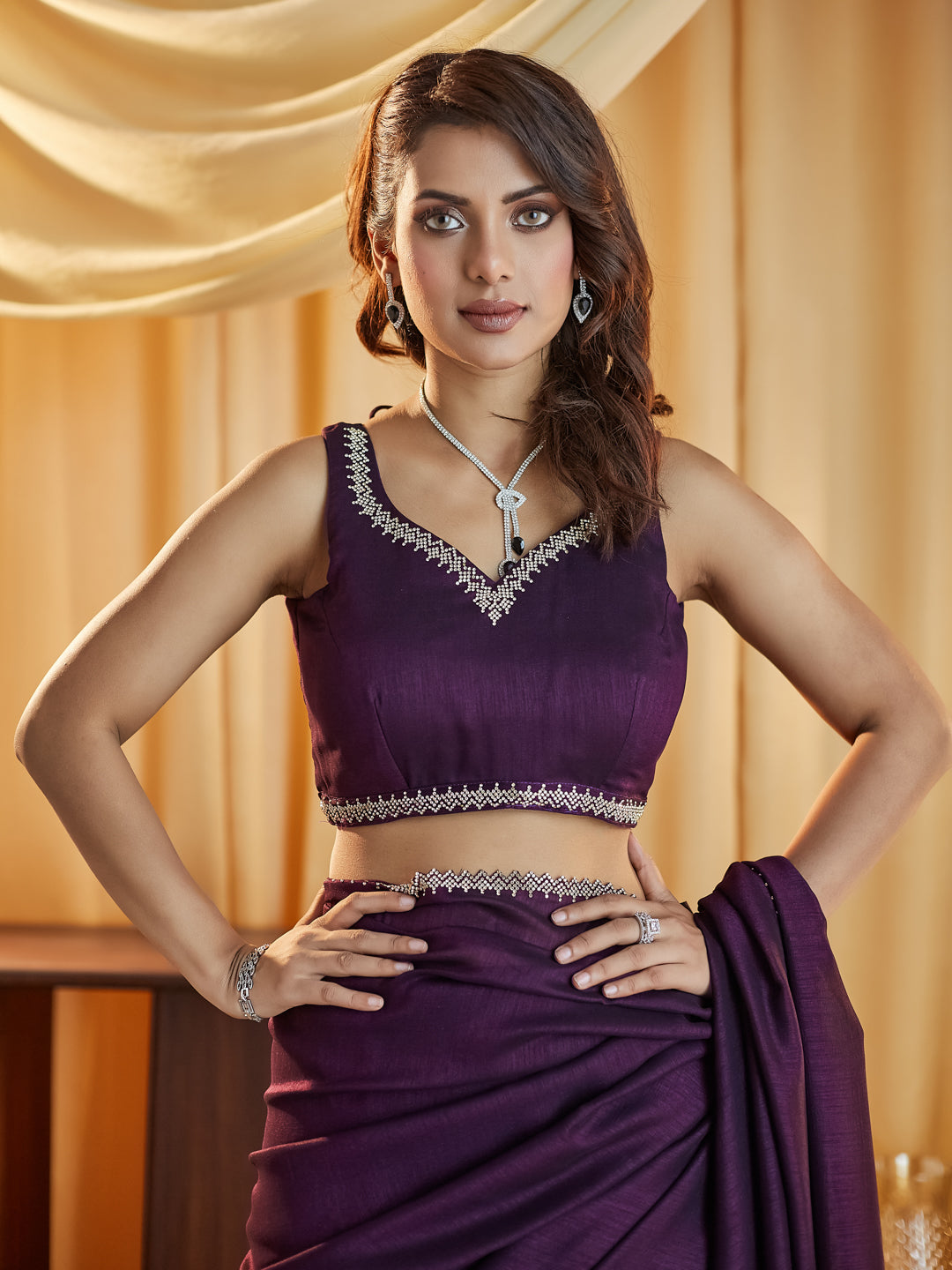 Dhiyona KS Women's Beads and Stones Silk Blend Saree
